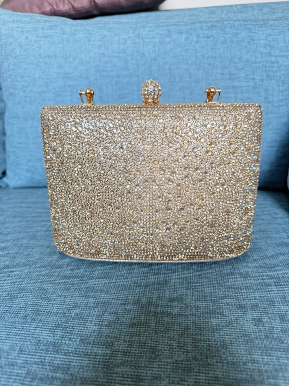 Gold Crystal Evening Clutch with Top Knot Closure